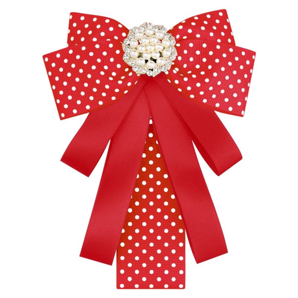 Polka Dots Bow Ties Ribbon Shirt Collar Decoration Brooch Pin Red
